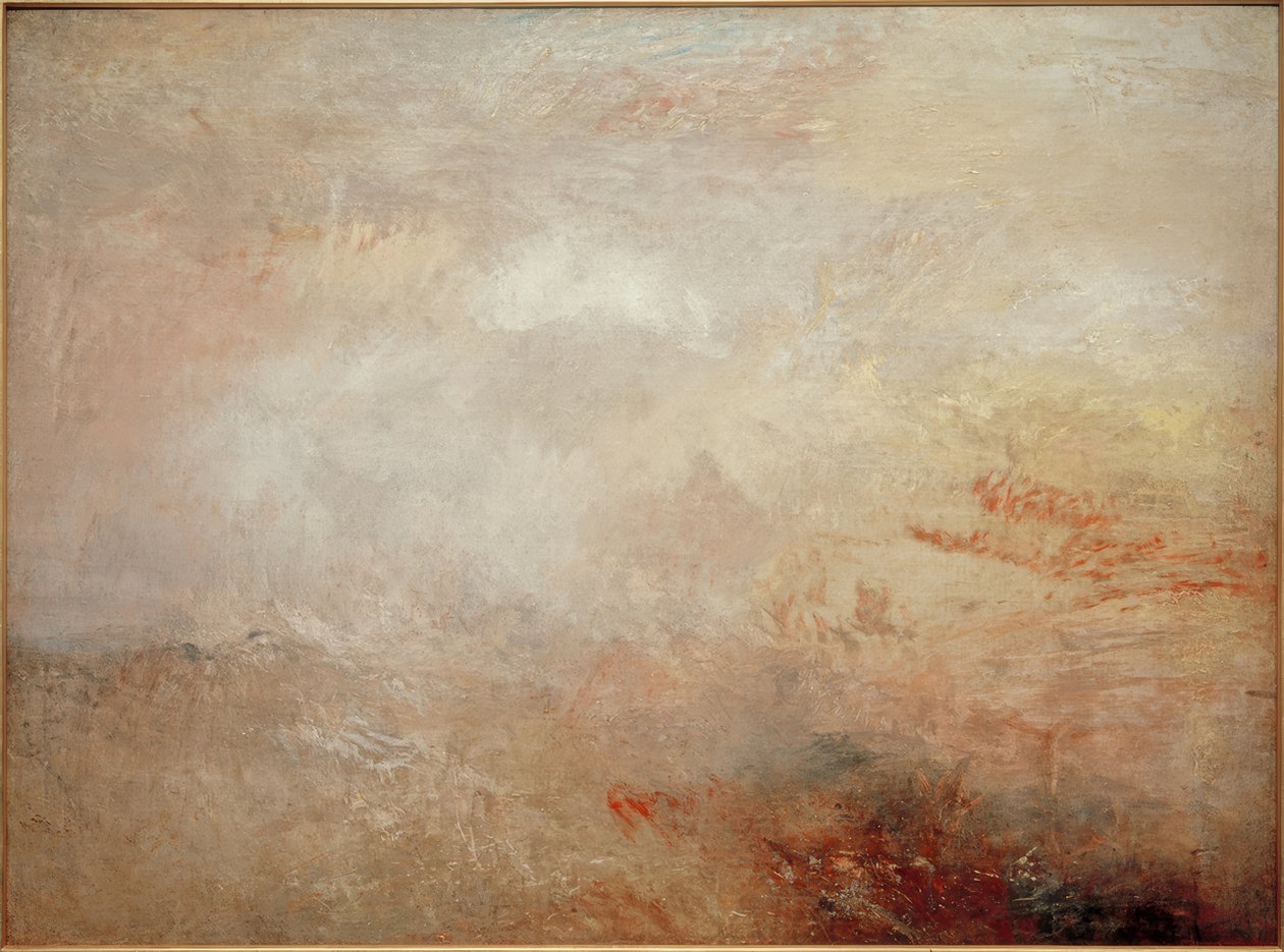 Stormachtige zee met dolfijnen door Joseph Mallord William Turner