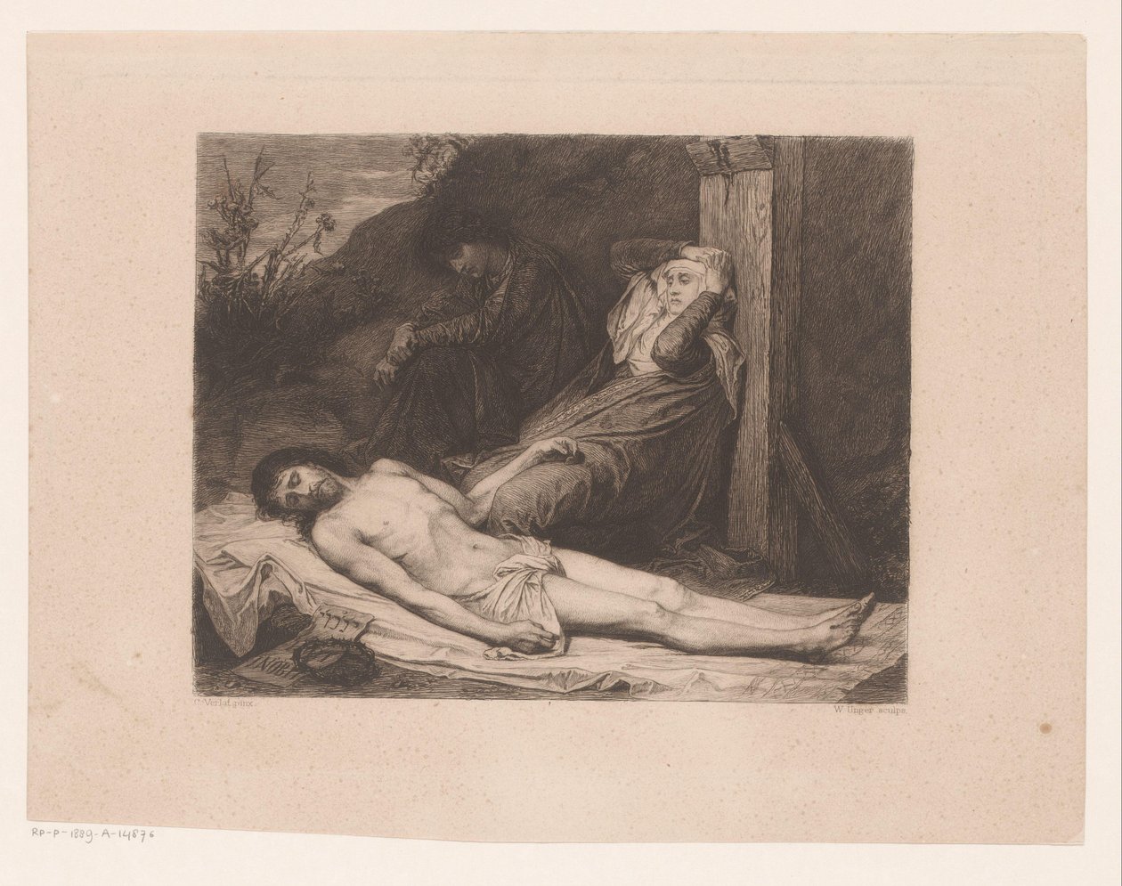Maria en Johannes de Doper treurend bij het lichaam van Christus door William Unger