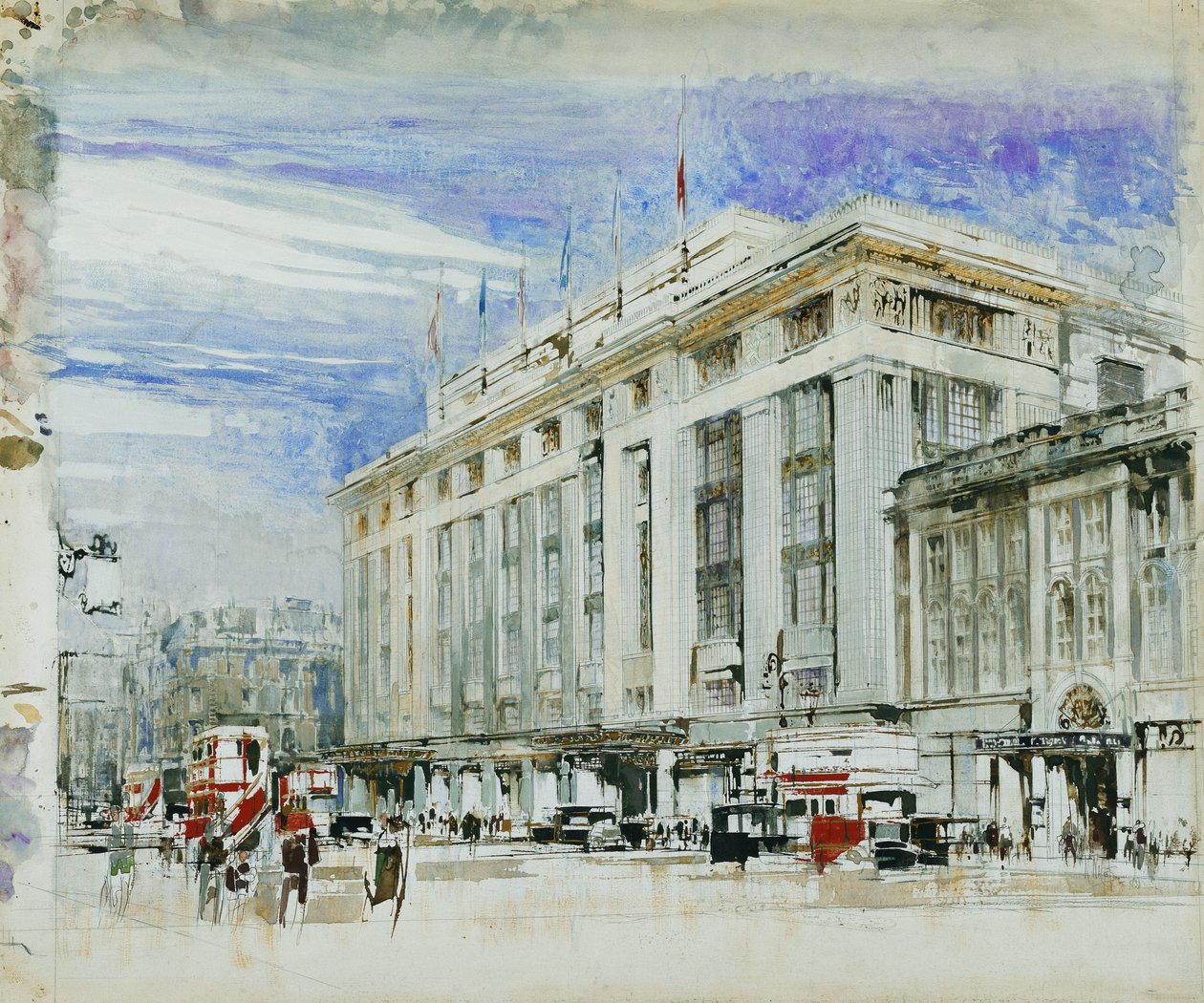 Een Perspectiefontwerp voor Derry en Toms, Kensington High Street door William Walcot