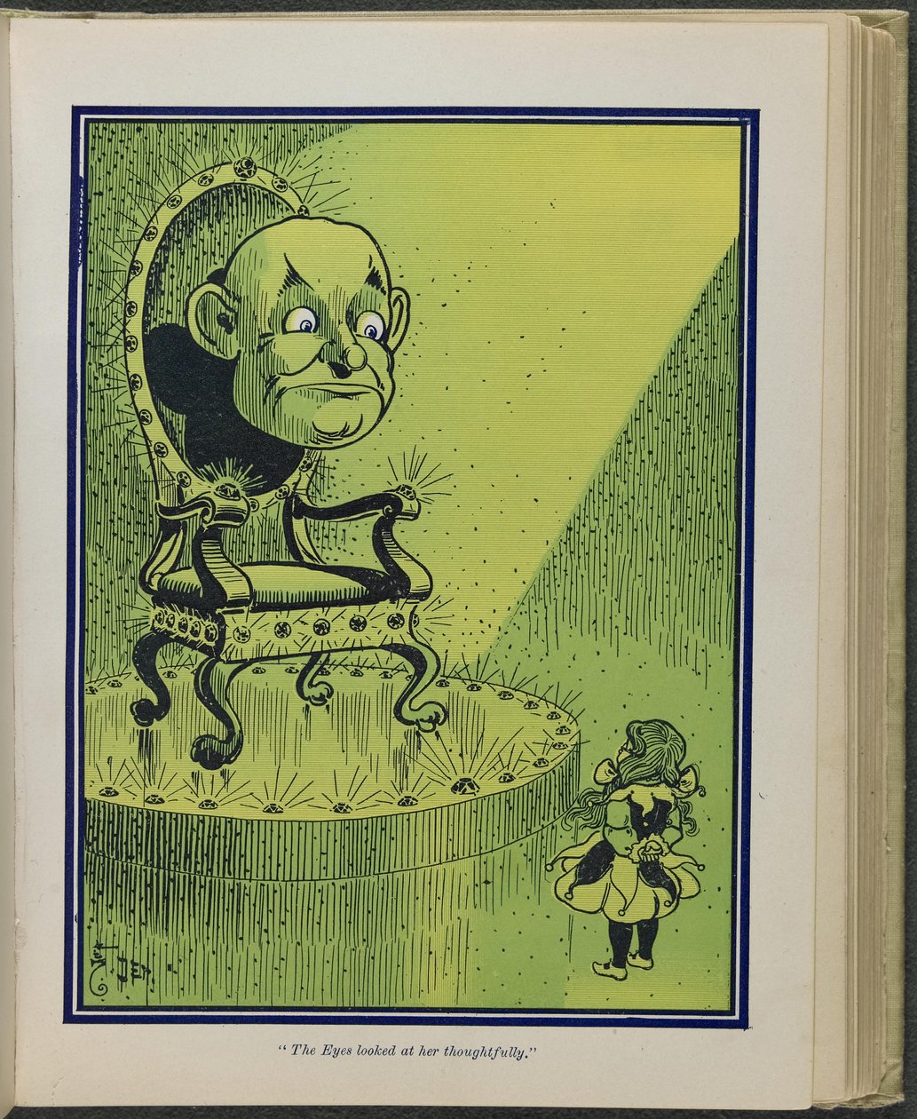 "De ogen keken haar bedachtzaam aan", illustratie uit "De wonderbaarlijke tovenaar van Oz" door Lyman Frank Baum door William Wallace Denslow