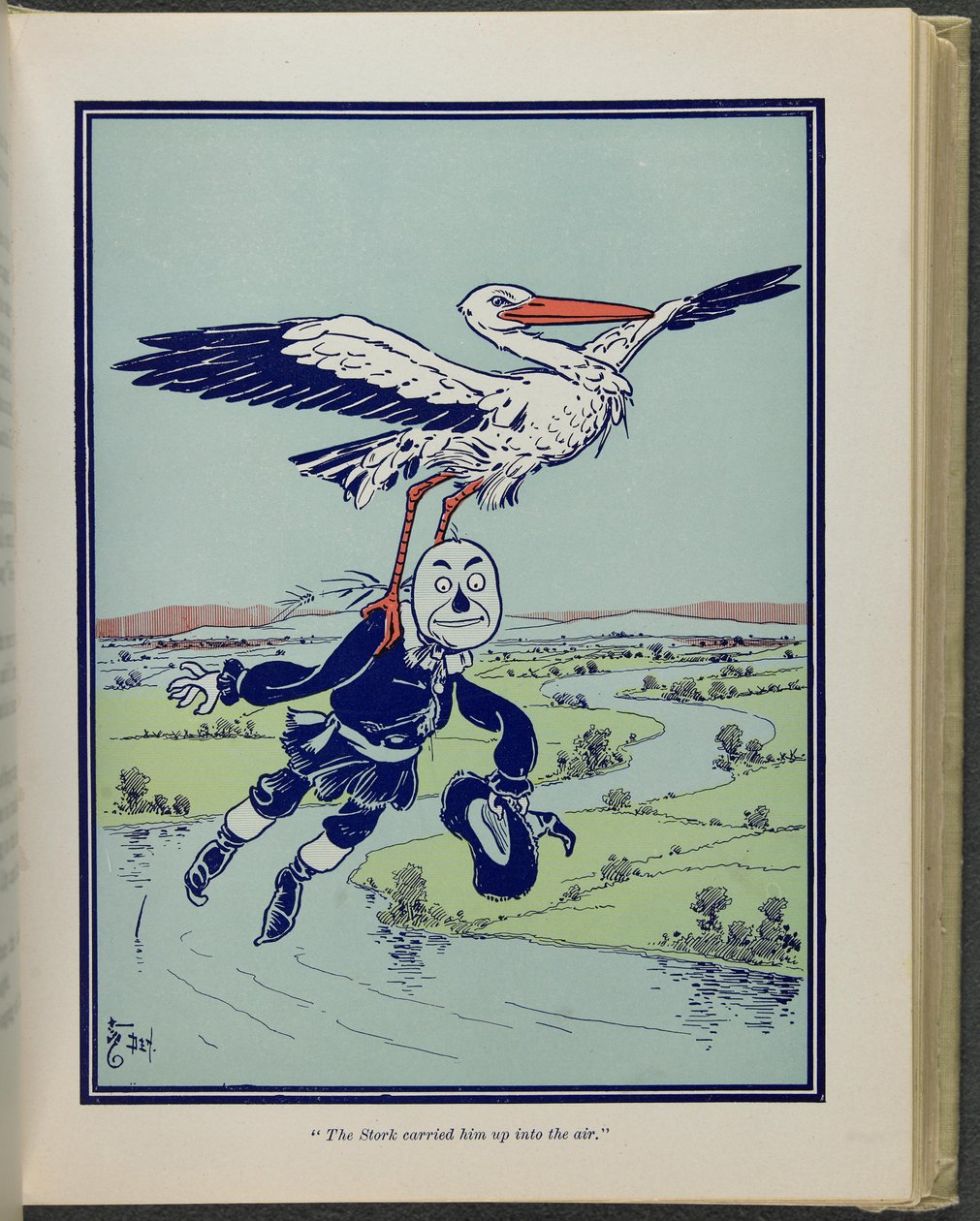 "De ooievaar droeg hem de lucht in", illustratie uit "De wonderbaarlijke tovenaar van Oz" door Lyman Frank Baum door William Wallace Denslow