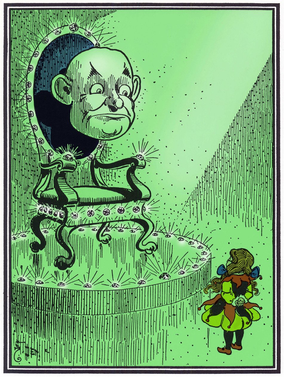 "De tovenaar van Oz". Illustratie van W. Denslow voor het verhaal van Lyman Frank Baum (USA door William Wallace Denslow