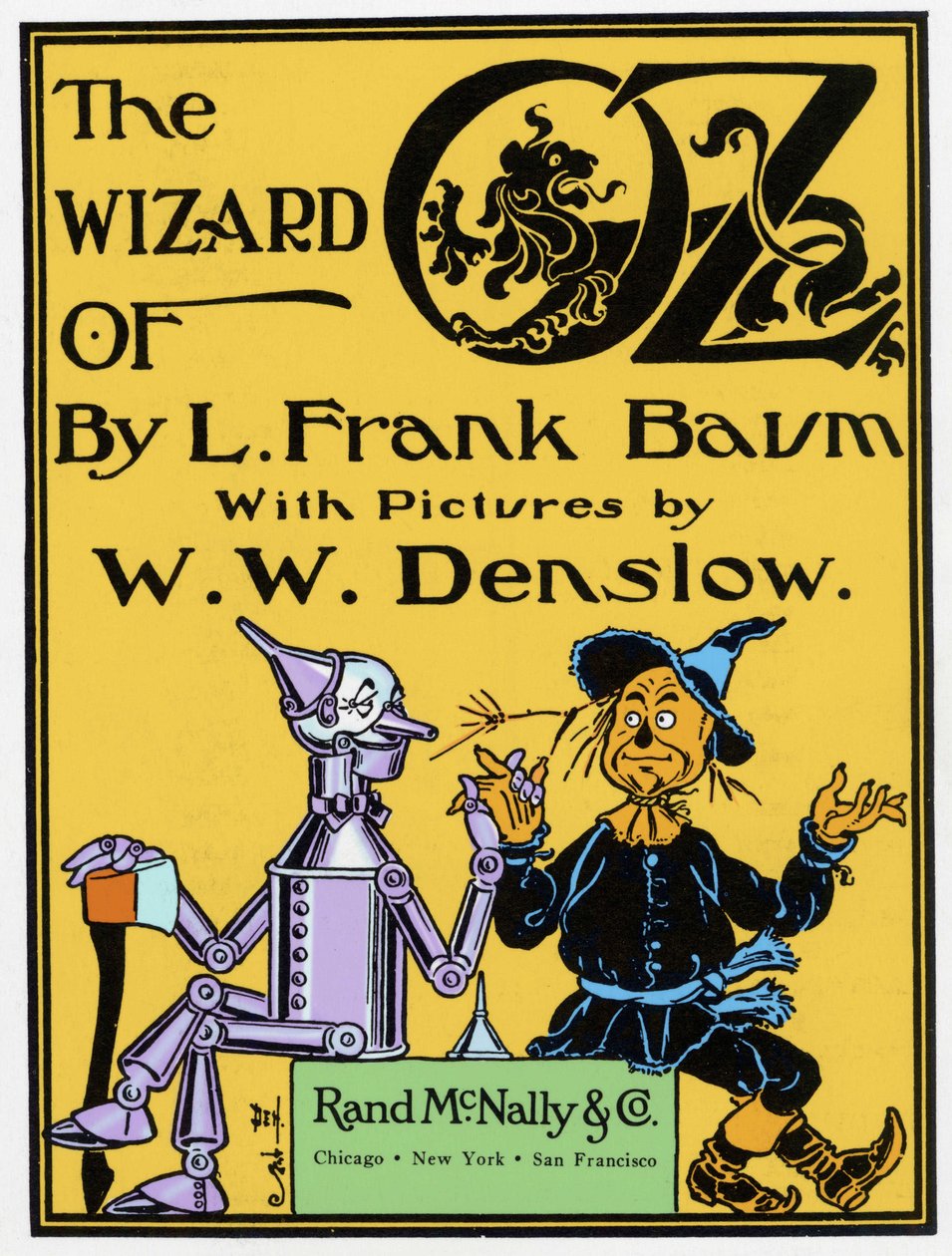 "De tovenaar van Oz" door Frank Baum (1856-1919): frontispice van de eerste editie gepubliceerd in 1900 met illustraties van W.W. Denslow. 1900 door William Wallace Denslow