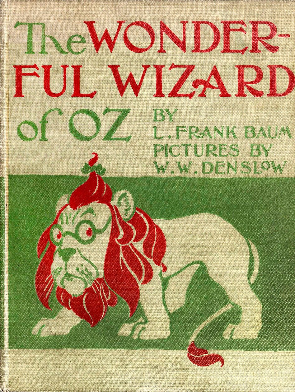 De Wonderbaarlijke Tovenaar van Oz - De Tovenaar van Oz: canvasomslag geïllustreerd door Denslow, William Wallace van de eerste editie 1900 van Frank Baum