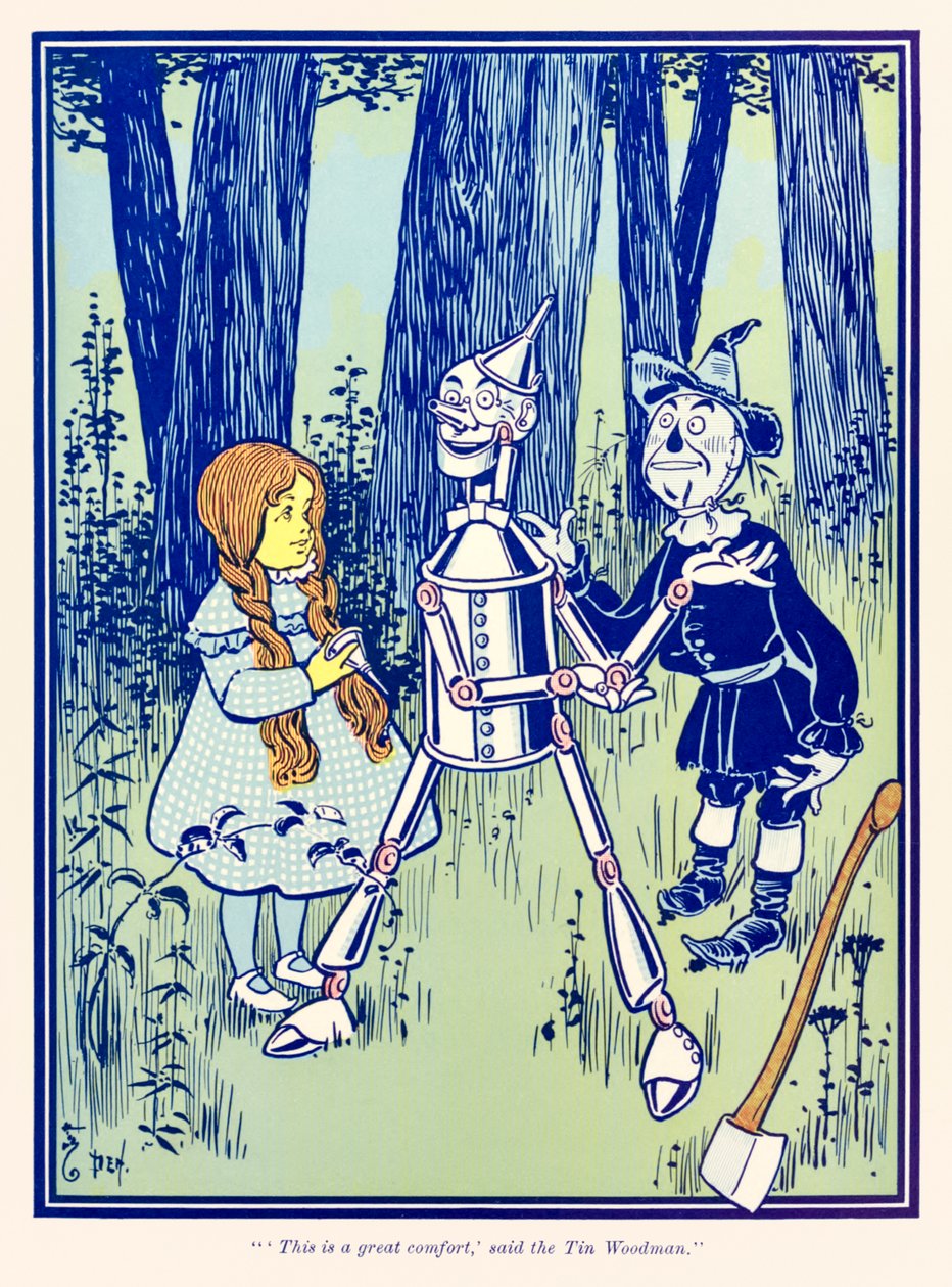 "Dit is een grote troost," zei de Blikken Man." uit "De Wonderbaarlijke Tovenaar van Oz" door L. Frank Baum door William Wallace Denslow