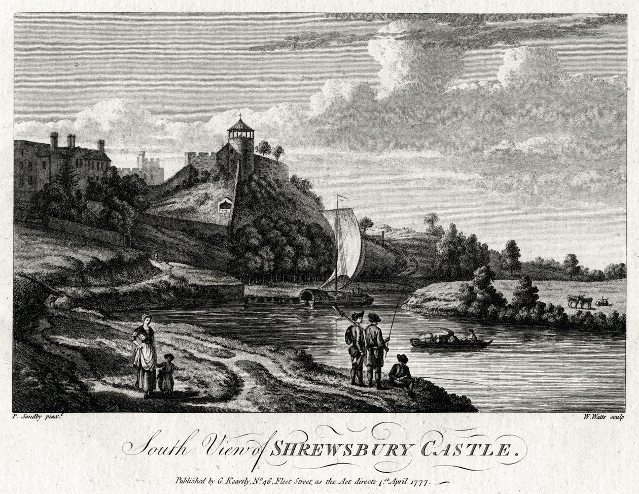 Zuidelijk uitzicht op Shrewsbury Castle, Shropshire, 1777 door William Watts