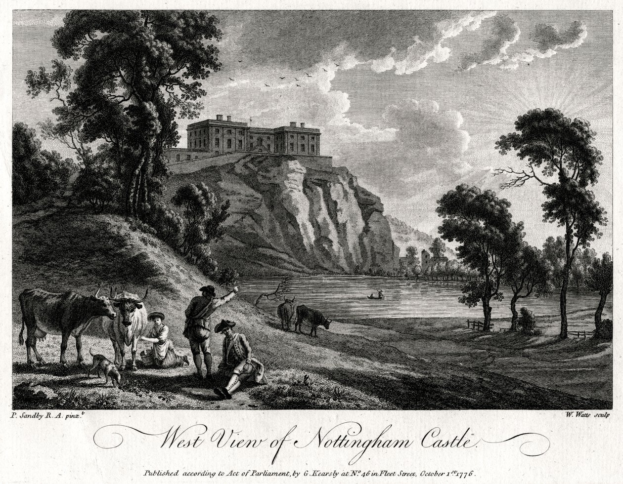 Westelijk uitzicht op Nottingham Castle, Nottinghamshire, 1776 door William Watts