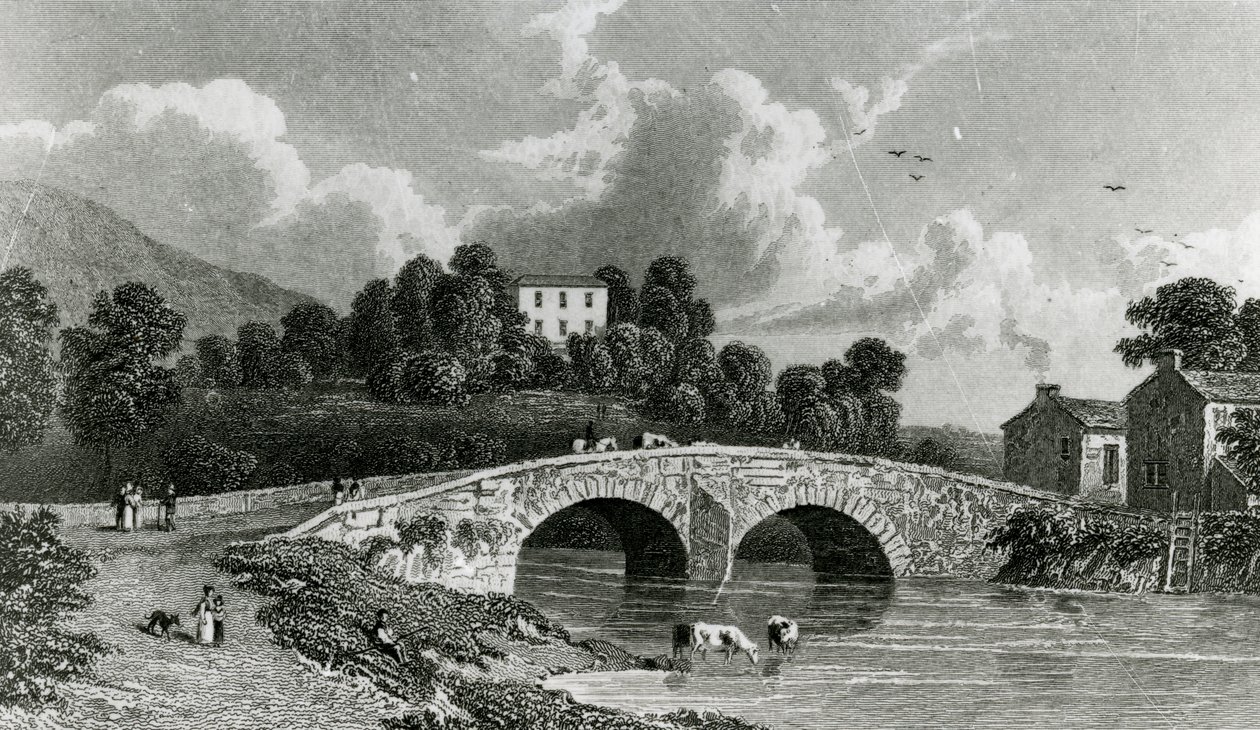 Greta Hall en Keswick Bridge, gegraveerd door E. Francis, 1842 door William Westall