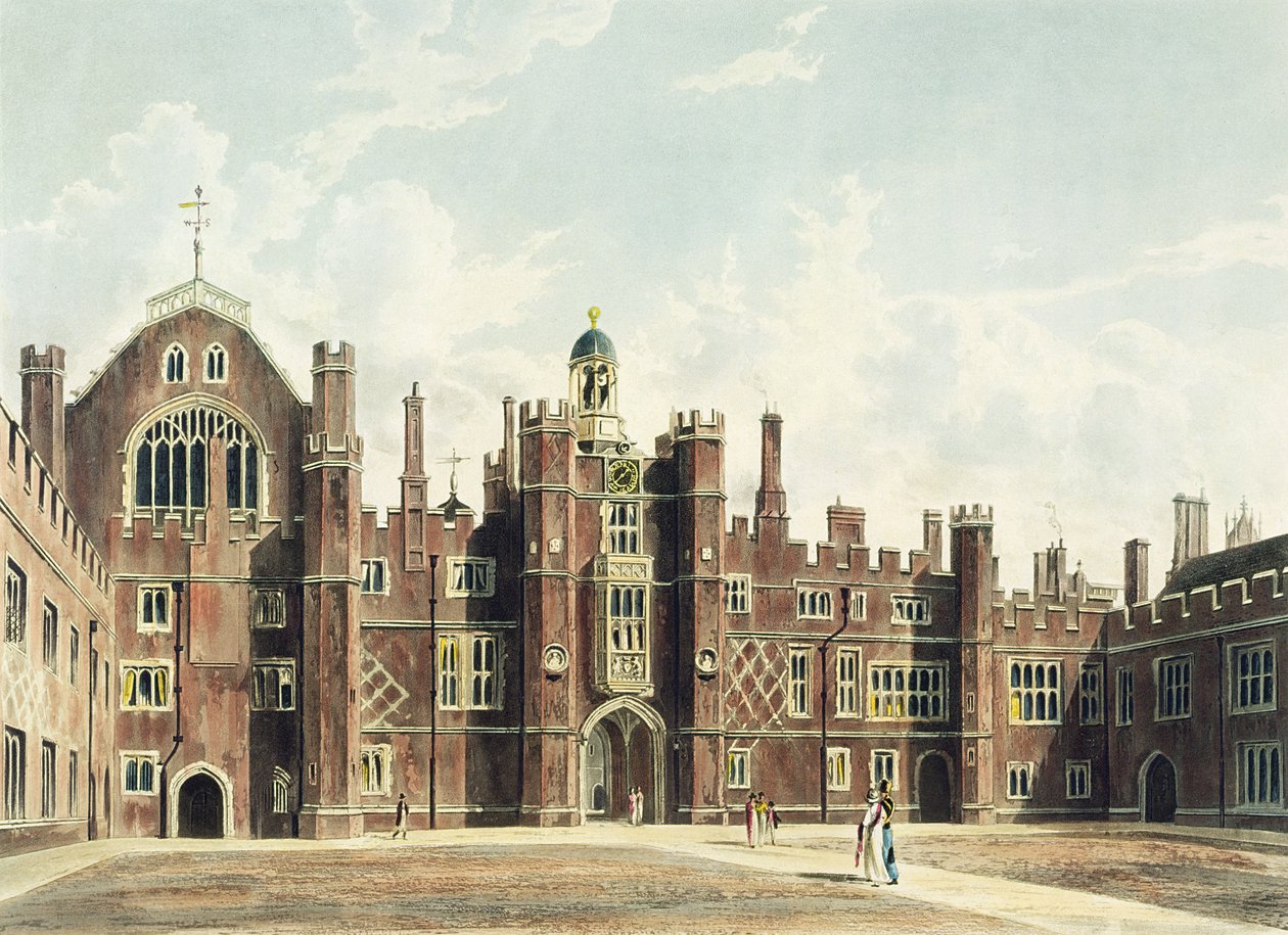 Uitzicht op de binnenplaats van Hampton Court Palace uit Pyne