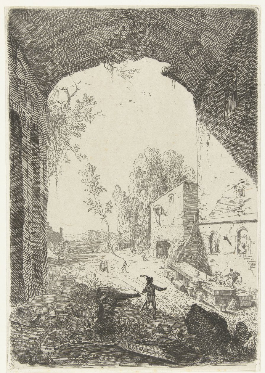 Herberg bij de Grotta della Ninfa Egeria door William Young Ottley