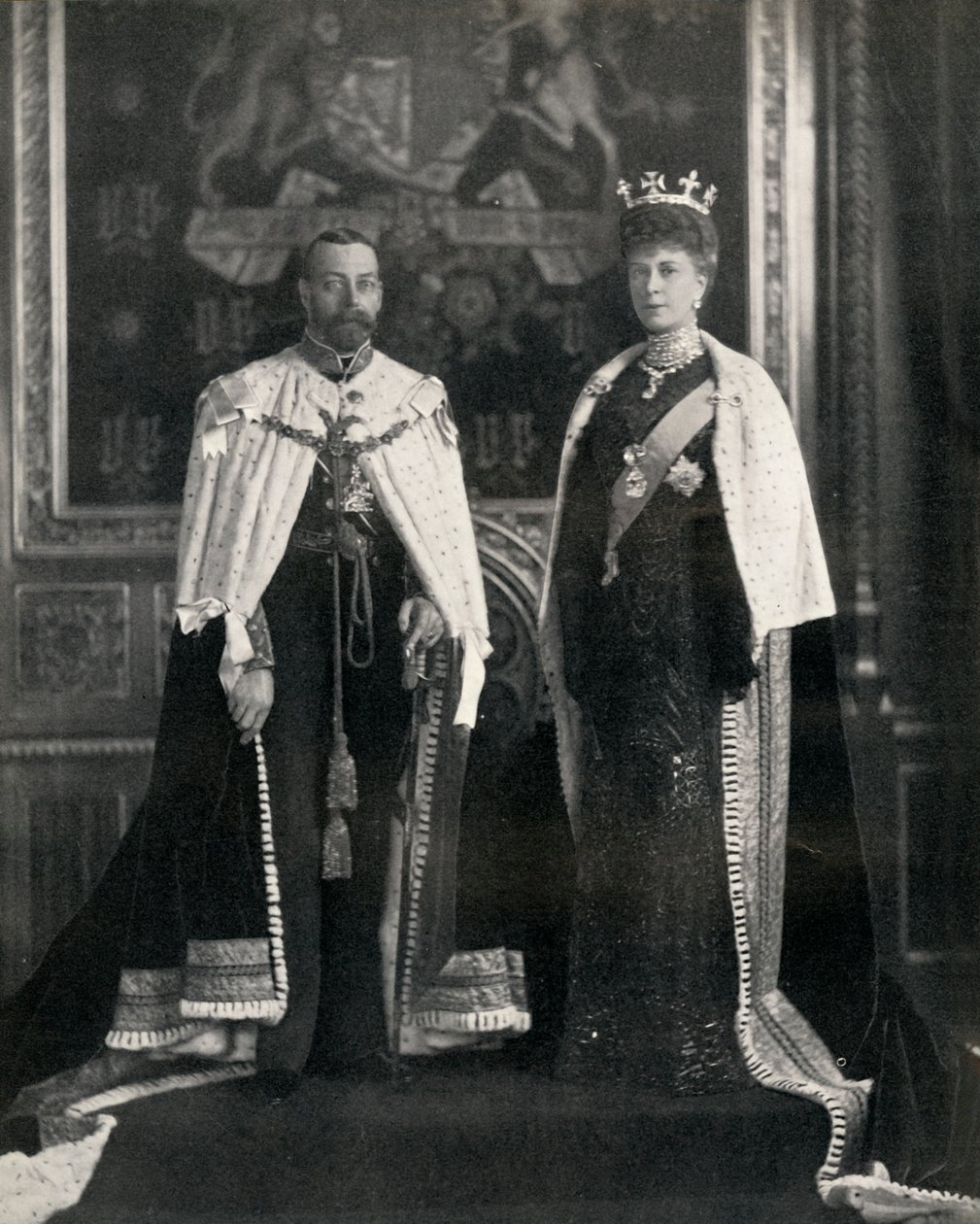 Koning George V en Koningin Mary bij hun eerste opening van het Parlement, 6 februari 1911, 1951 door William and Daniel Downey