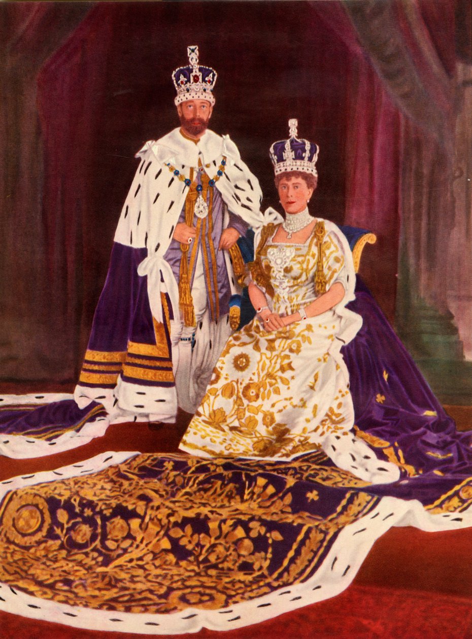 Hun Majesteiten Koning George V en Koningin Mary in hun kroningsgewaden door William and Daniel Downey