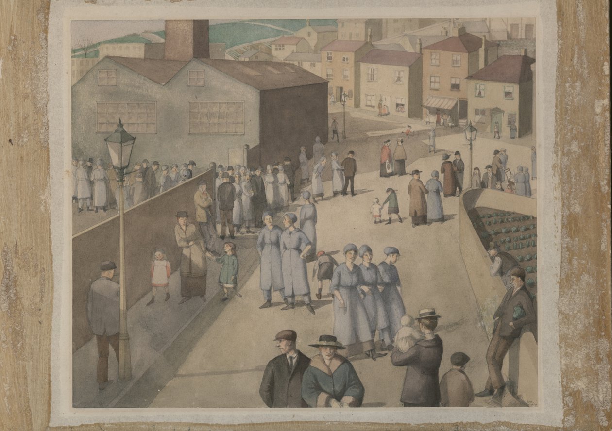 Vertrek uit de munitiefabriek door Winifred Knights