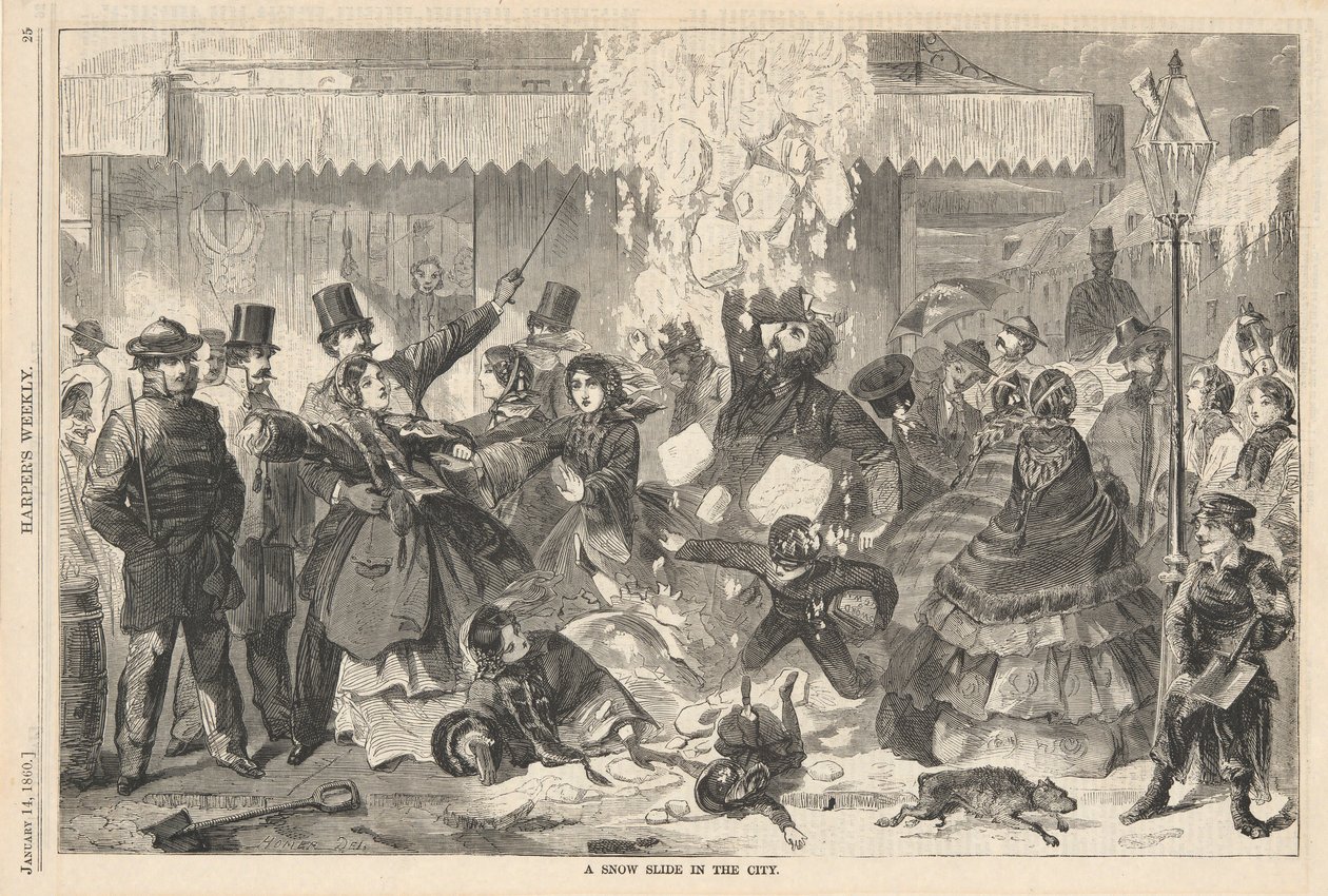 Een Sneeuwlawine in de Stad, uit Harper door Winslow Homer