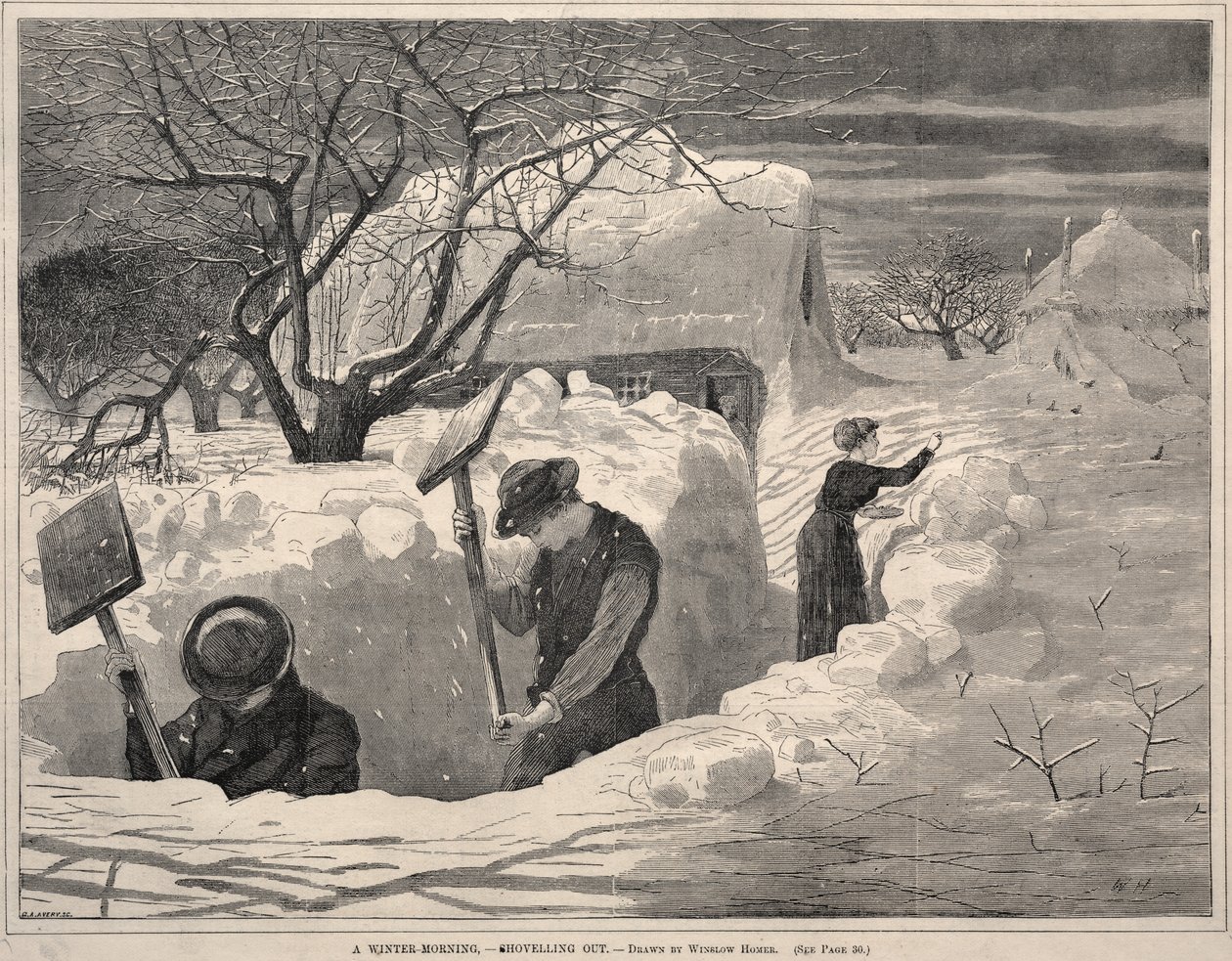 Een Winterochtend, - Sneeuwruimen, 1871 door Winslow Homer