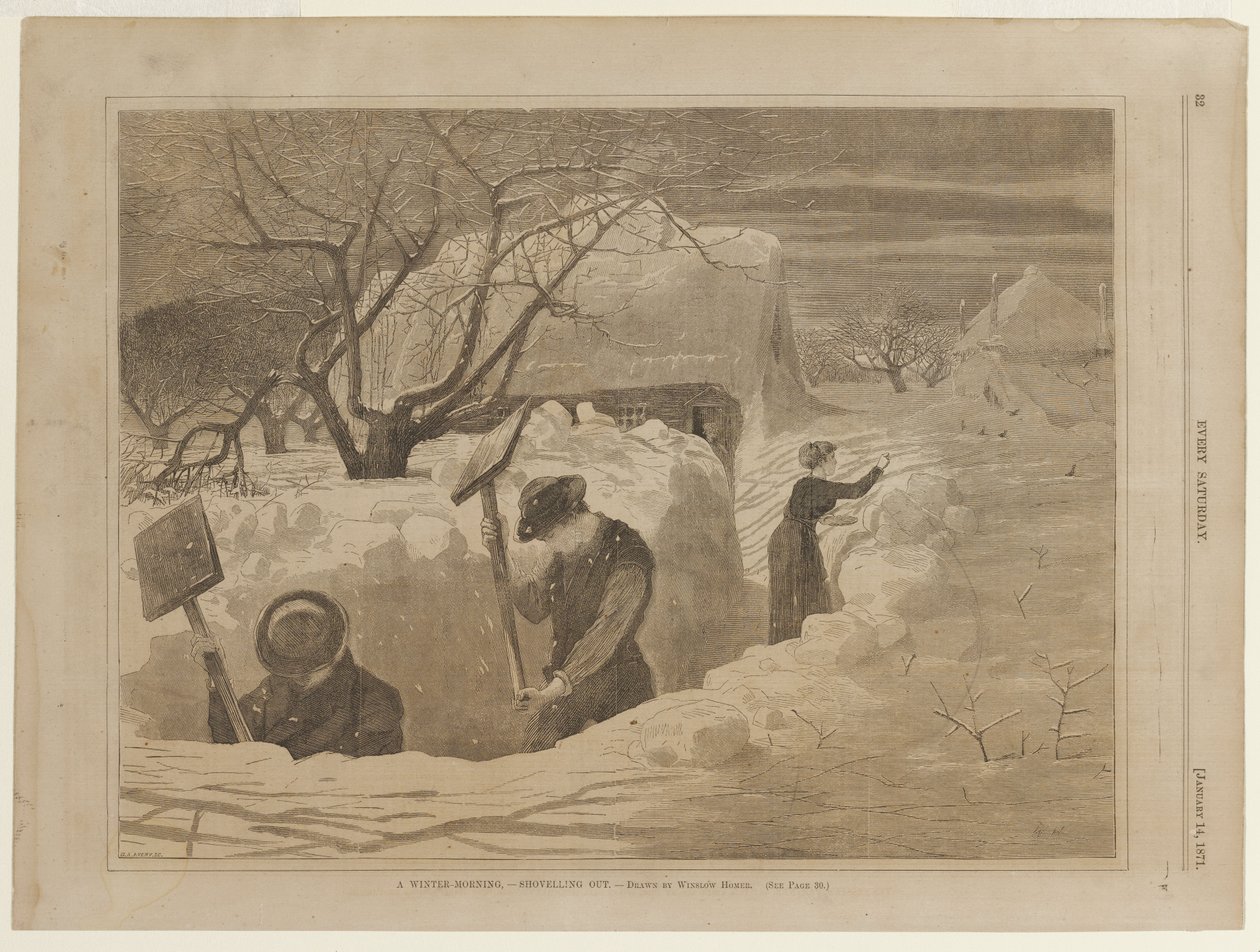 Een winterochtend: sneeuwruimen door Winslow Homer