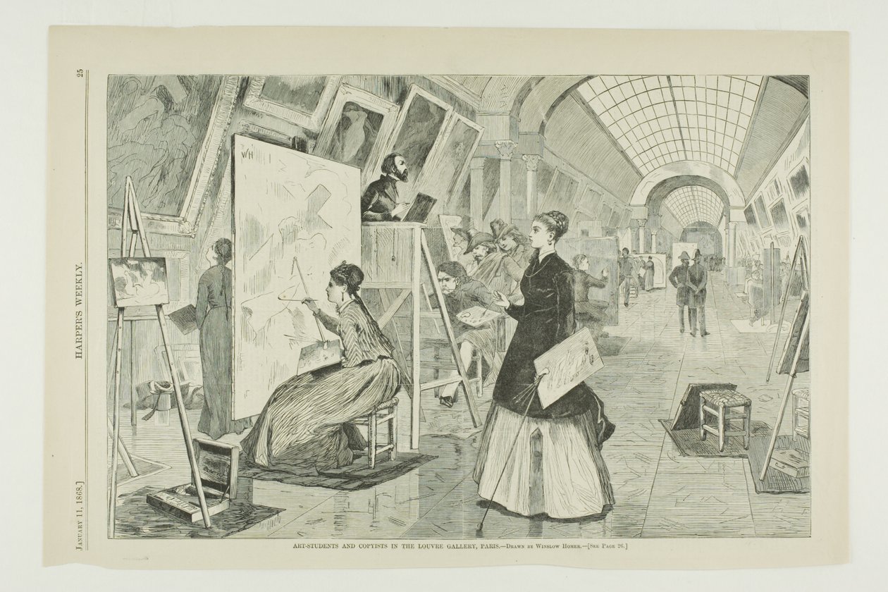 Kunststudenten en kopiisten in de Louvre Gallery, Parijs door Winslow Homer