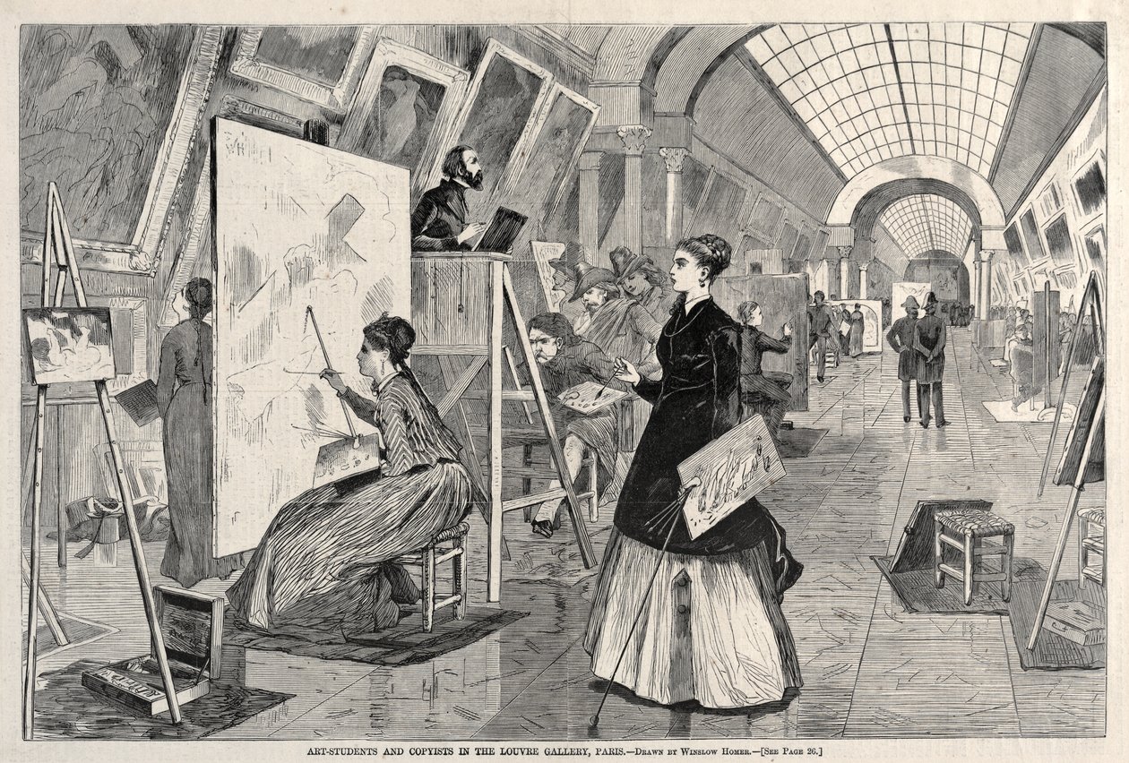 Kunststudenten en kopiisten in het Louvre, Parijs door Winslow Homer