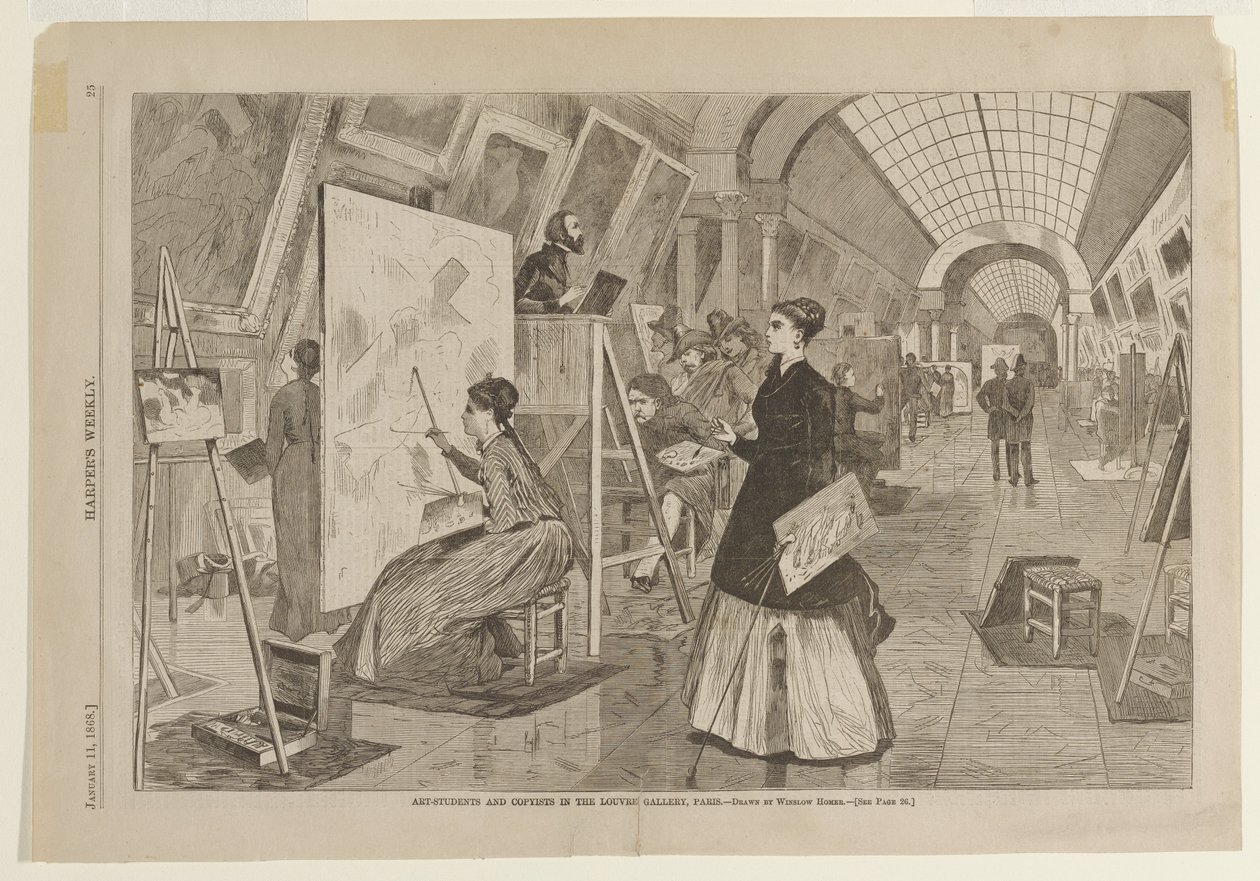 Kunststudenten en kopiisten in de Louvre-galerij, Parijs door Winslow Homer