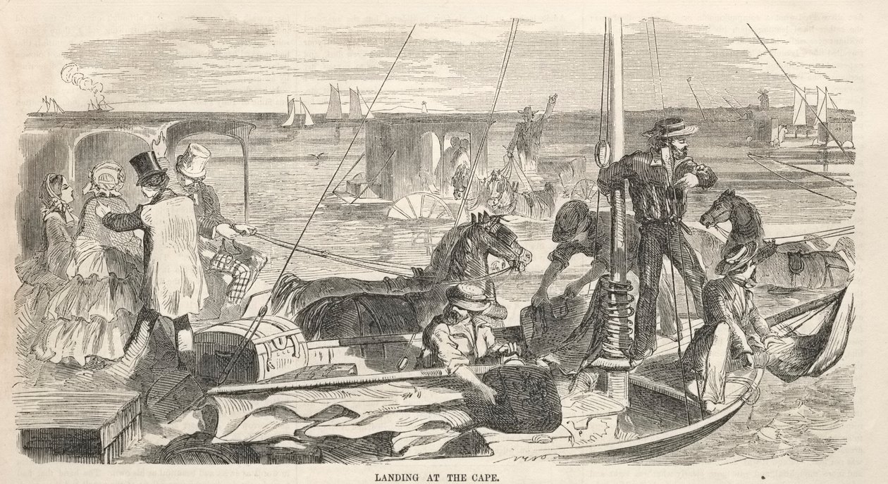 Kampbijeenkomst schetsen: Landing bij de Kaap, 1858 door Winslow Homer