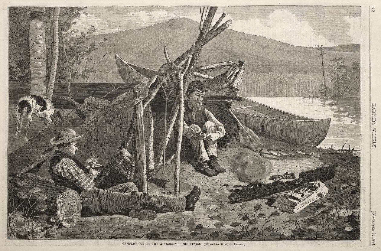 Kamperen in de Adirondack-bergen door Winslow Homer