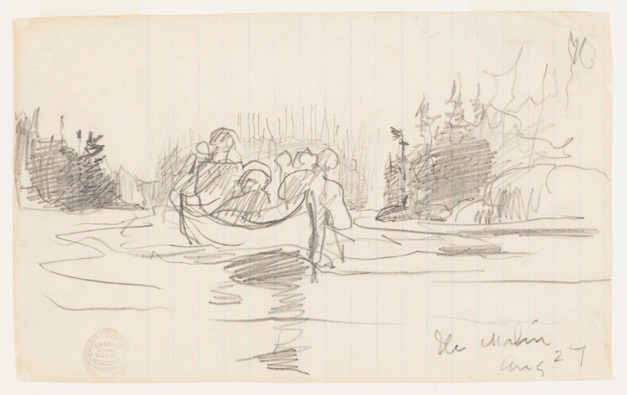 Kano met Drie Mannen, Ile Maligne, Quebec door Winslow Homer