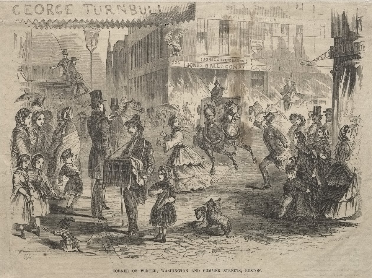 Op de hoek van Winter Street, Washington Street en Summer Street, Boston door Winslow Homer