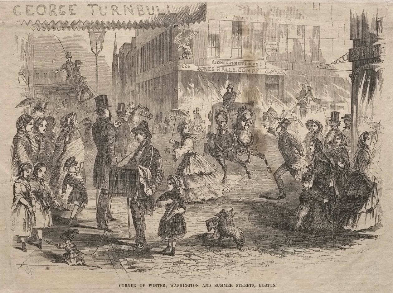 Hoek Winter, Washington en Summer Streets, Boston, 1857 door Winslow Homer