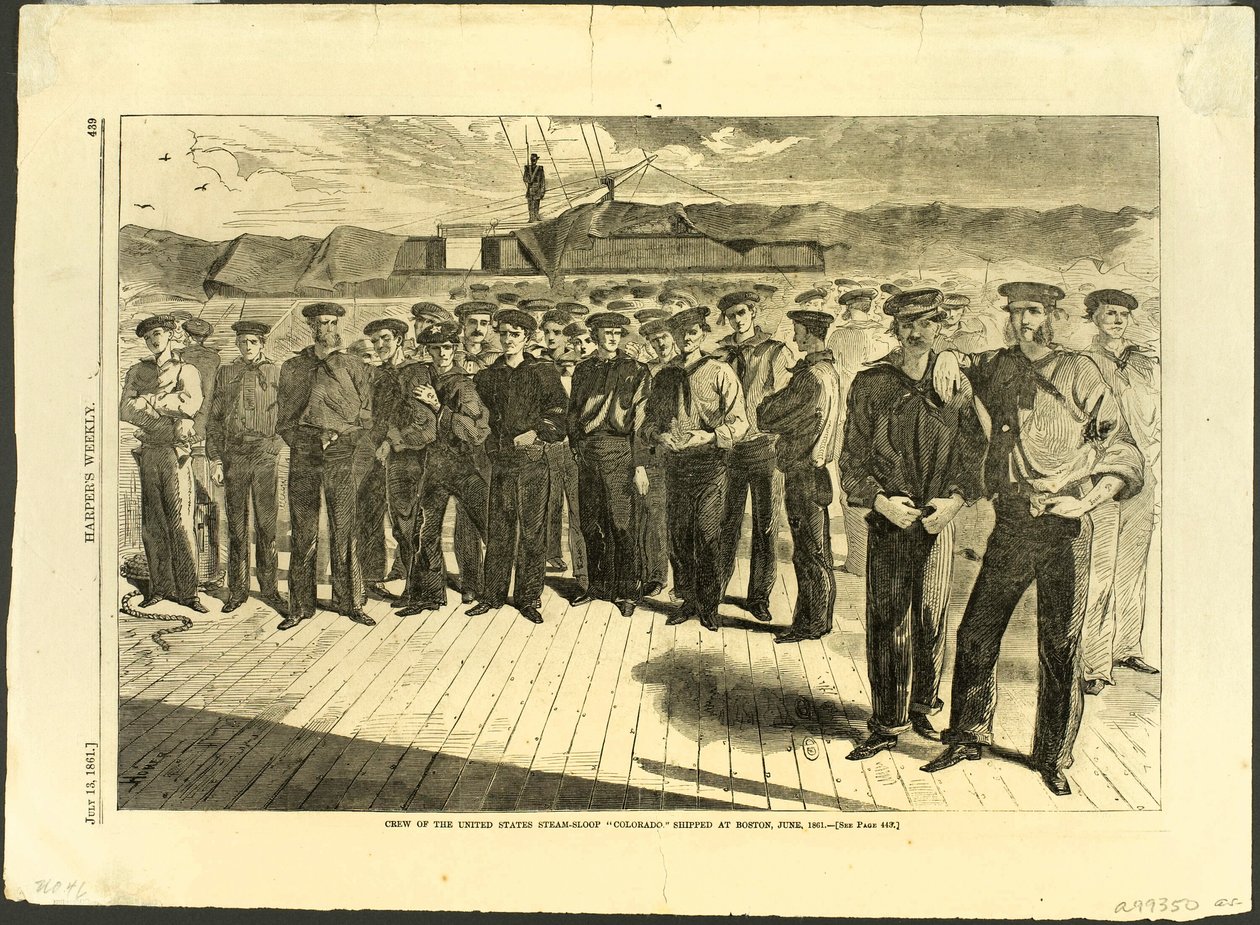 Bemanning van de United States Steam Sloop "Colorado" verscheept in Boston, juni 1861 door Winslow Homer