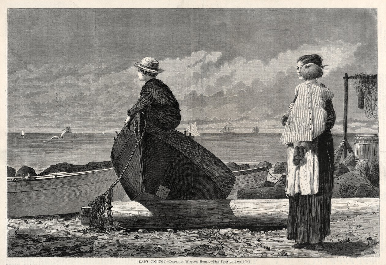 "Papa komt!" door Winslow Homer
