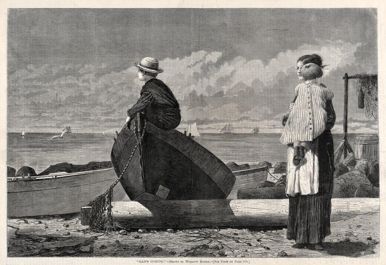 Papa komt!, 1873 door Winslow Homer