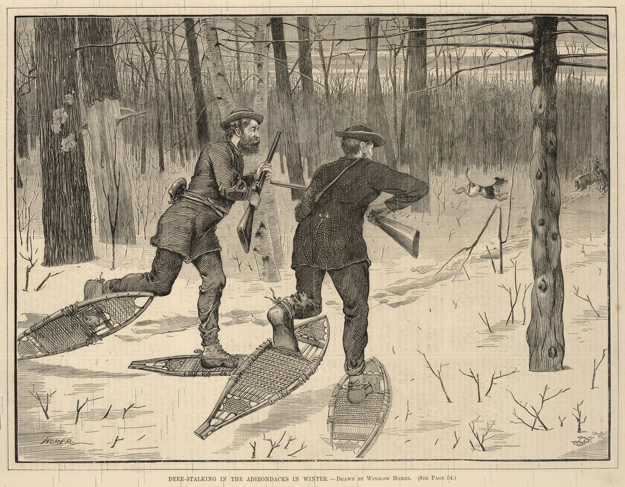 Deer-Stalking in the Adirondacks in Winter, uit Every Saturday, A Journal of Choice Reading, 21 januari 1871 door Winslow Homer