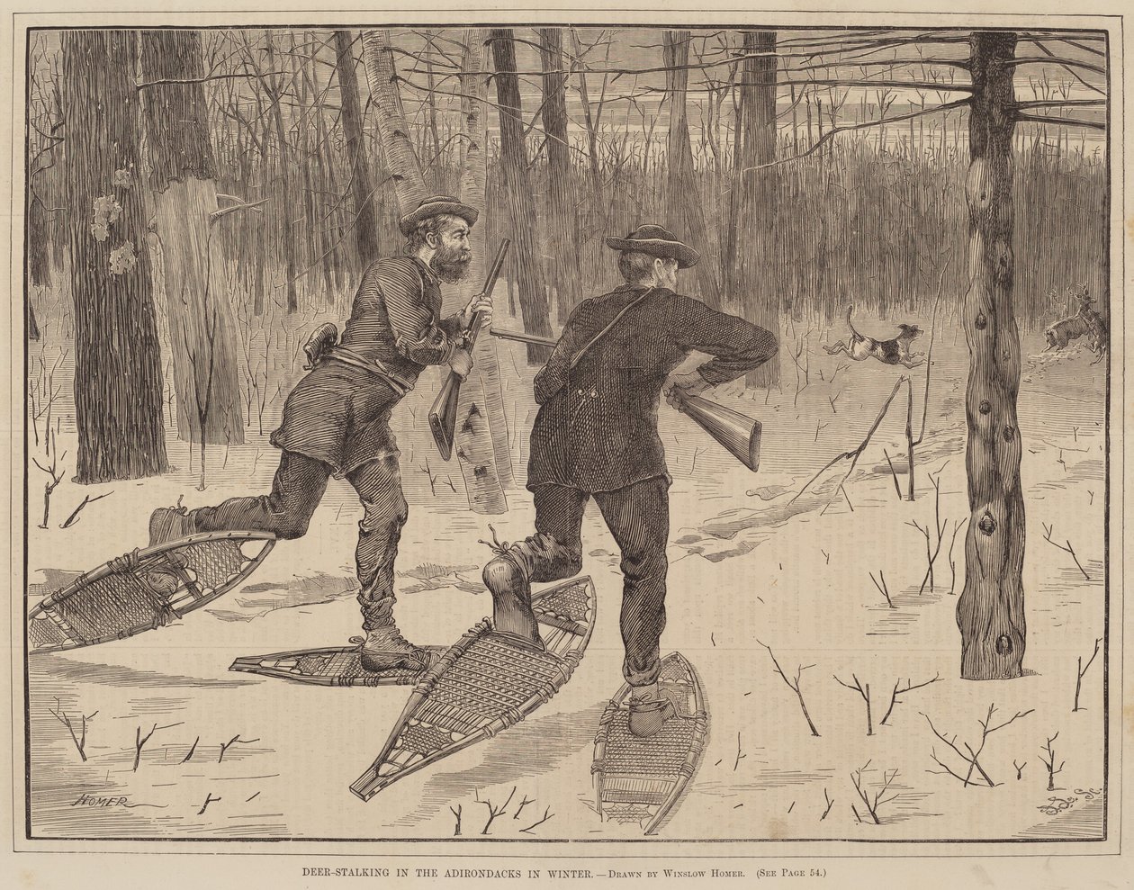 Hertenjacht in de Adirondacks in de Winter, gepubliceerd 1871 door Winslow Homer