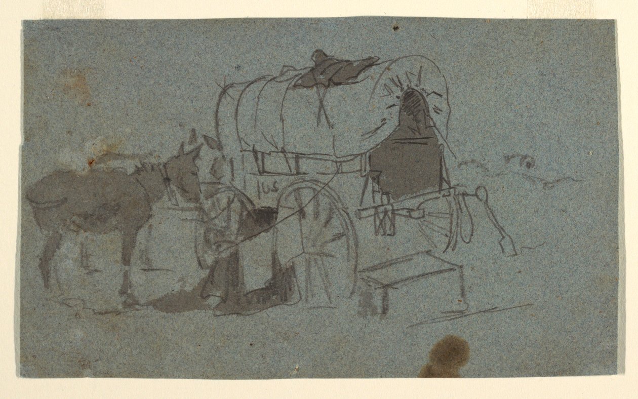 Tekening, Een legerwagen en muilezel, ca. 1862 door Winslow Homer