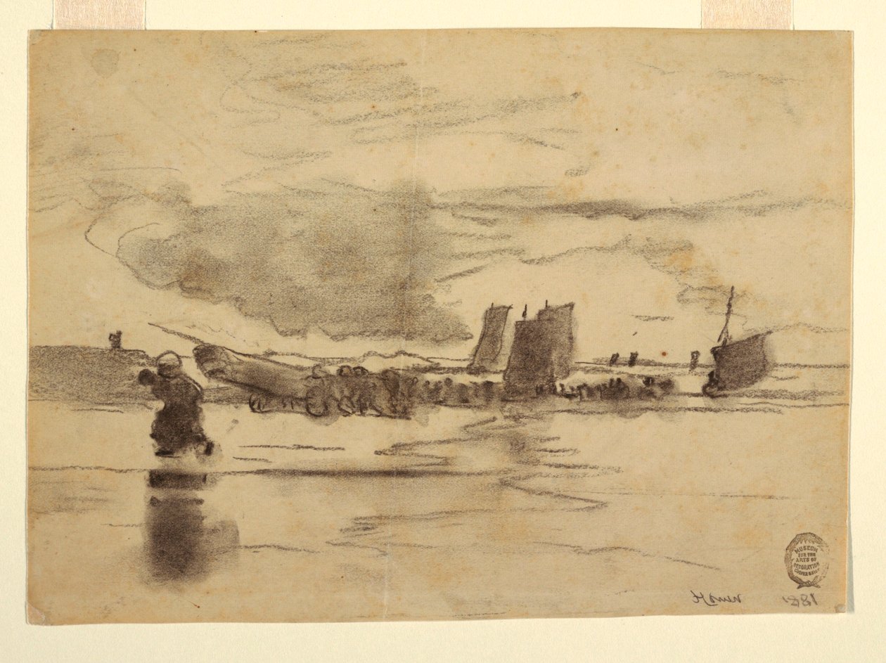 Tekening, Strand bij eb, Cullercoats, Engeland, 1881 door Winslow Homer