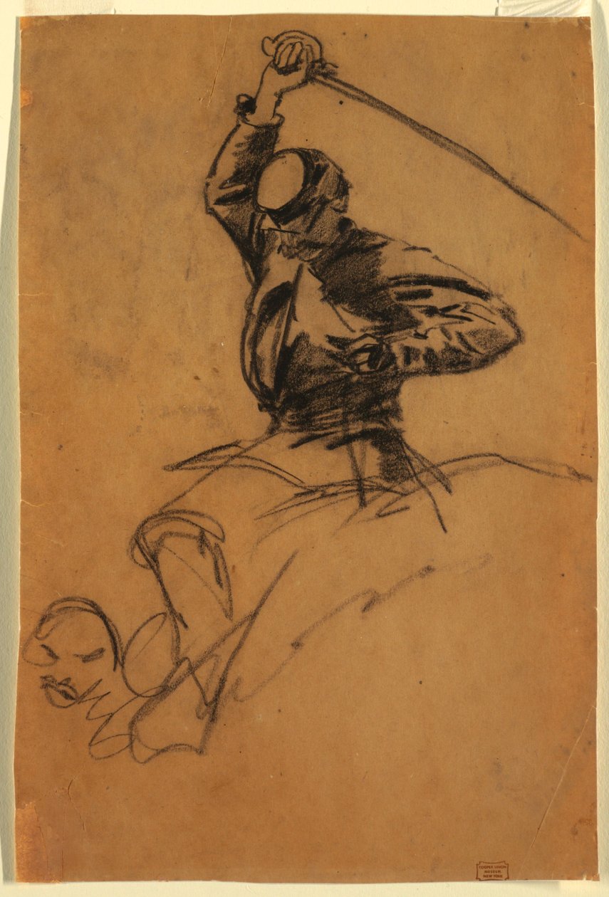Tekening, cavaleriesoldaat met zwaard te paard, 1863 door Winslow Homer