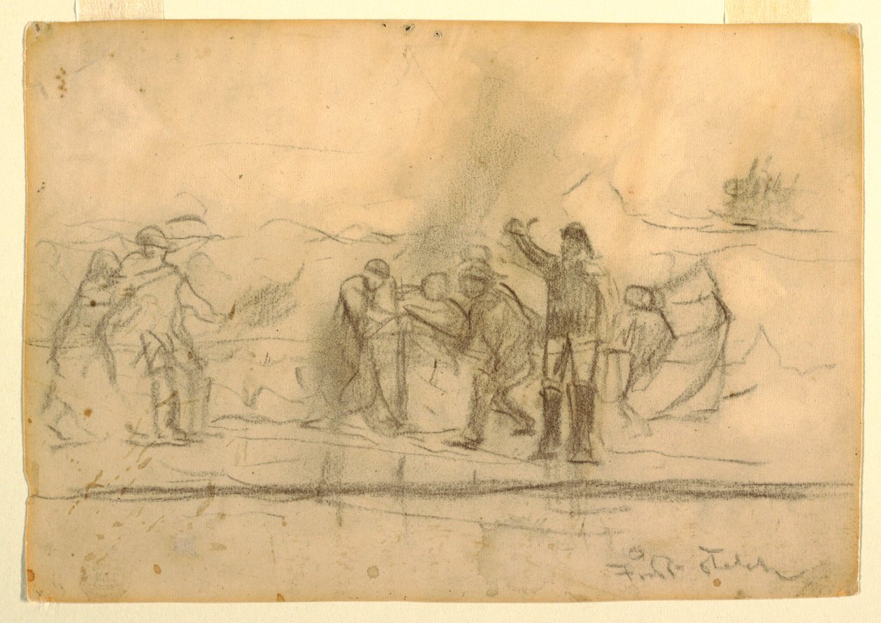 Tekening, eerste schets voor "Het wrak", 1885-86 door Winslow Homer