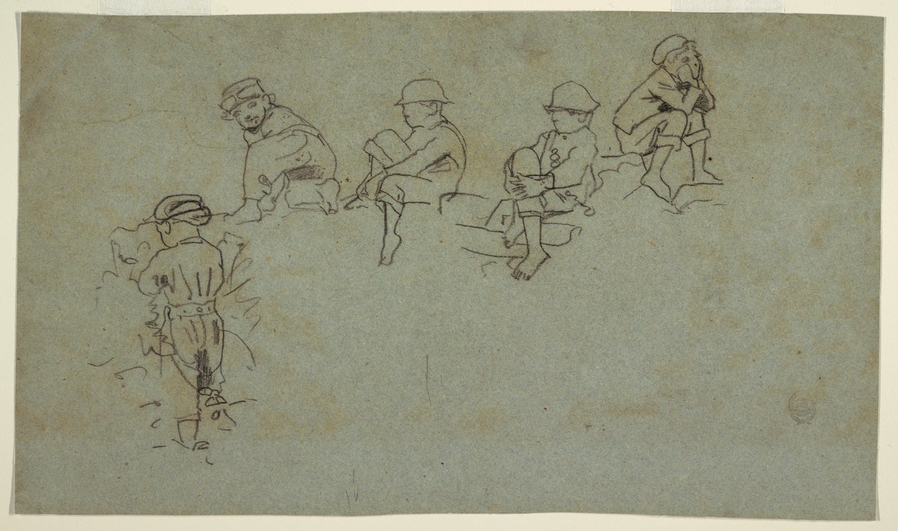 Tekening, Vijf schetsen van jonge jongens, ca. 1872 door Winslow Homer