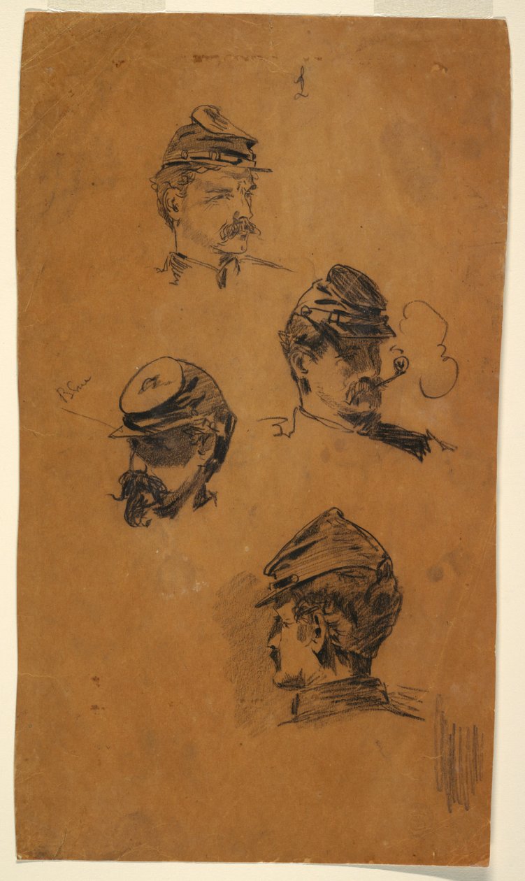 Tekening, Vier studies van soldaten, ca. 1863 door Winslow Homer