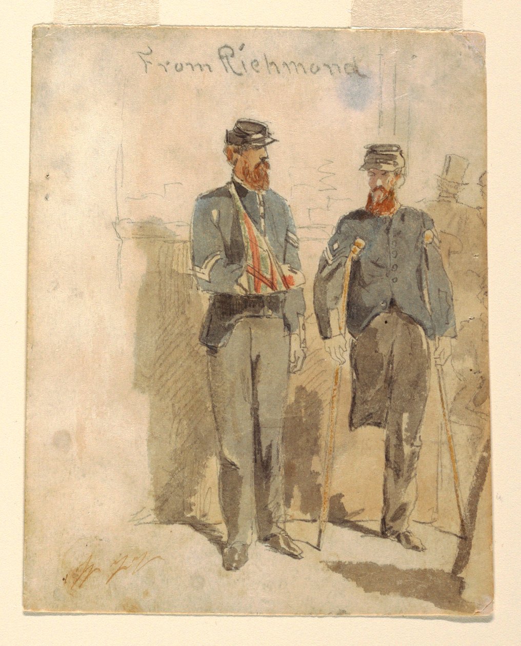 Tekening, "Van Richmond"; Twee gewonde soldaten, 1862 door Winslow Homer