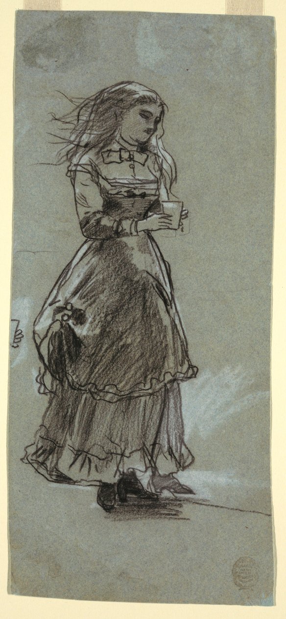 Tekening, Meisje met drinkglas, waarschijnlijk 1869 door Winslow Homer