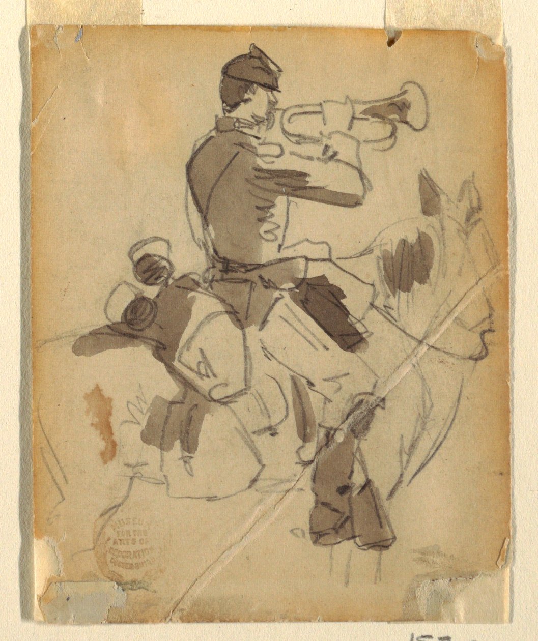 Tekening, bereden hoornblazer, 1862 door Winslow Homer