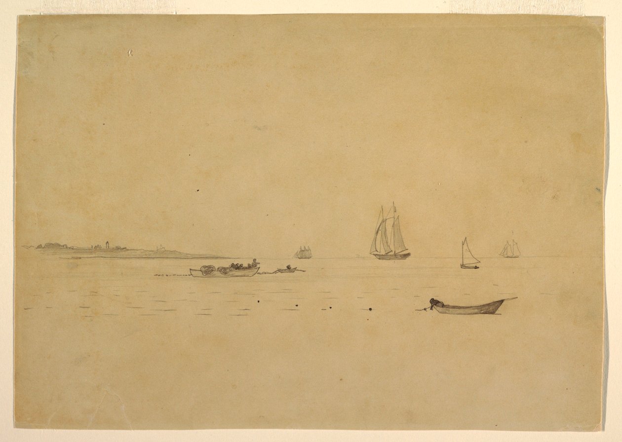Tekening, Landpunt met vuurtoren, ca. 1880 door Winslow Homer