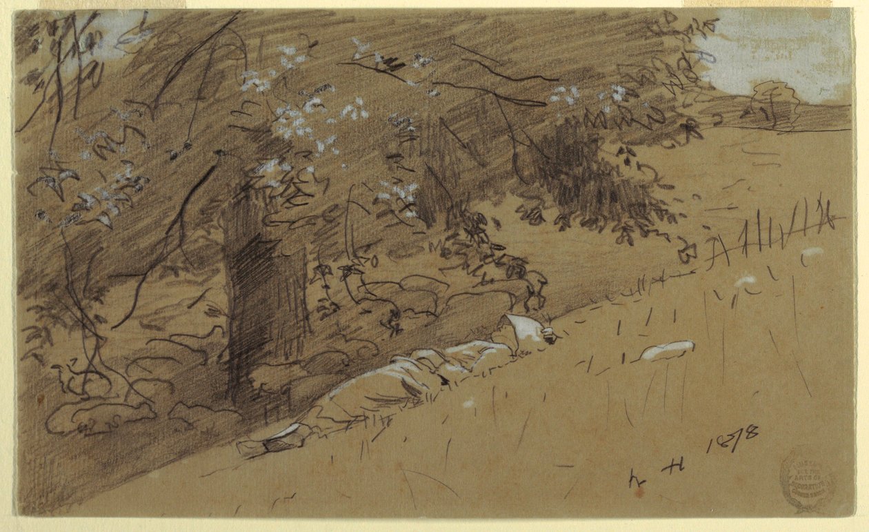 Tekening, Herderin rustend onder een boom, 1878 door Winslow Homer
