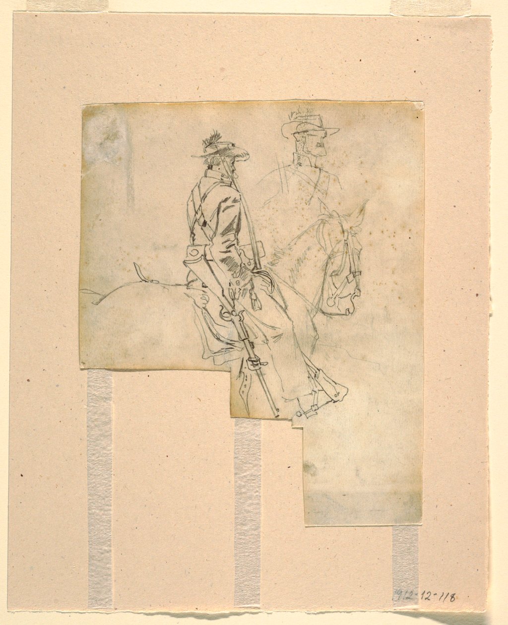 Tekening, zijaanzicht van een bereden officier, 1862 door Winslow Homer