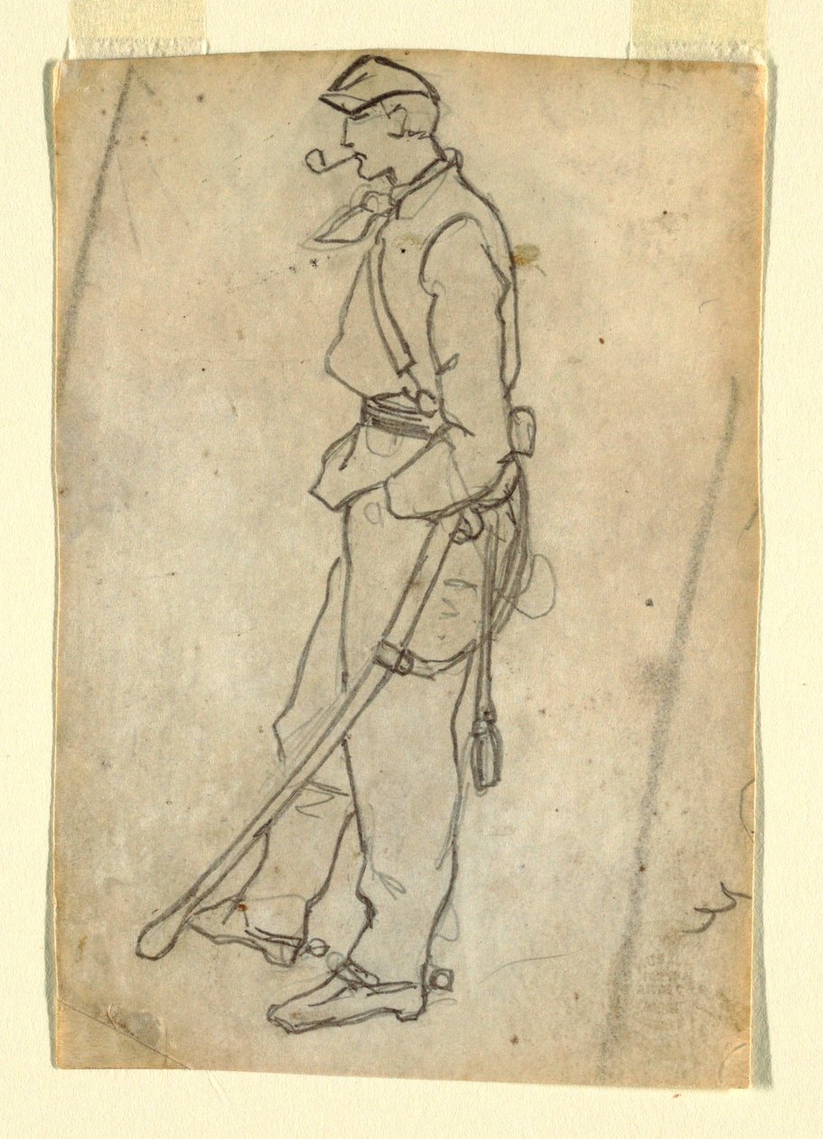 Tekening, soldaat met zwaard en pijp, 1862 door Winslow Homer
