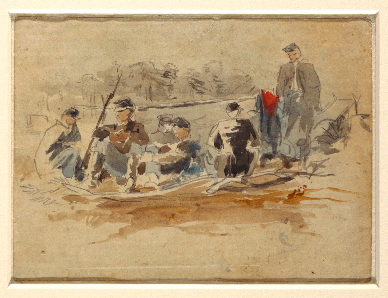 Tekening, Soldaten zittend in een groep, 1862 door Winslow Homer