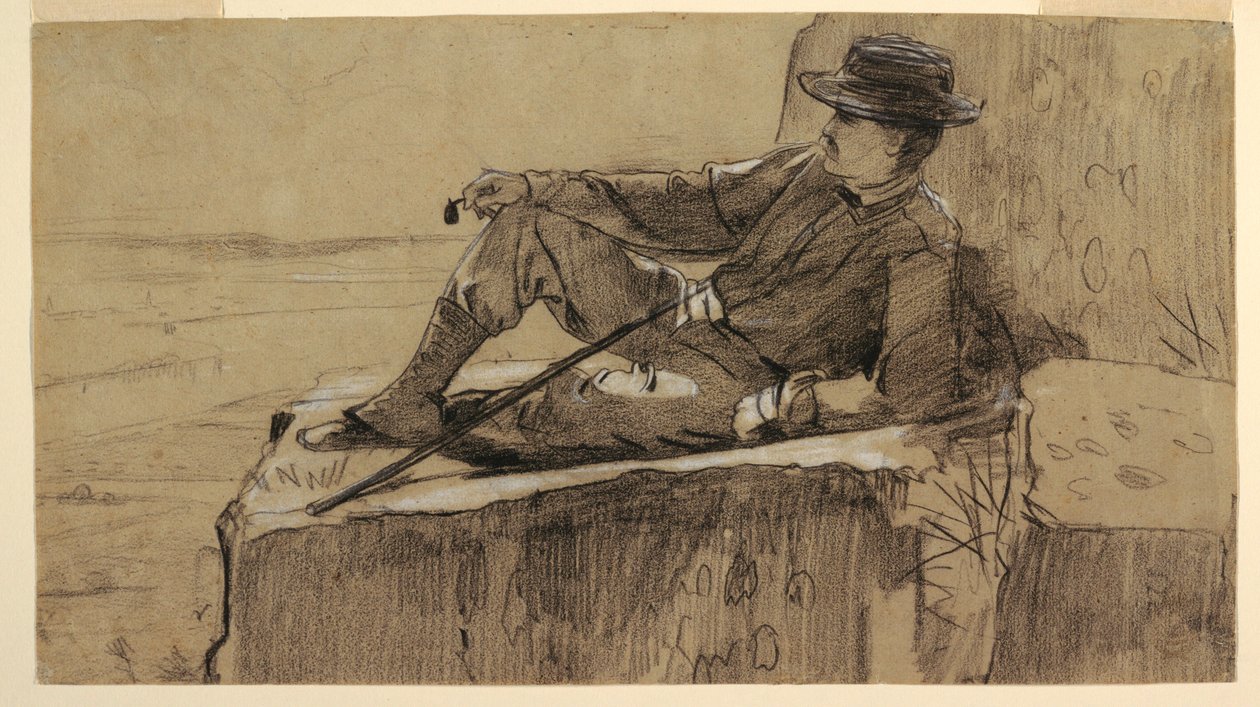 Tekening, Studie voor "Bergbeklimmer rustend", 1868-69 door Winslow Homer