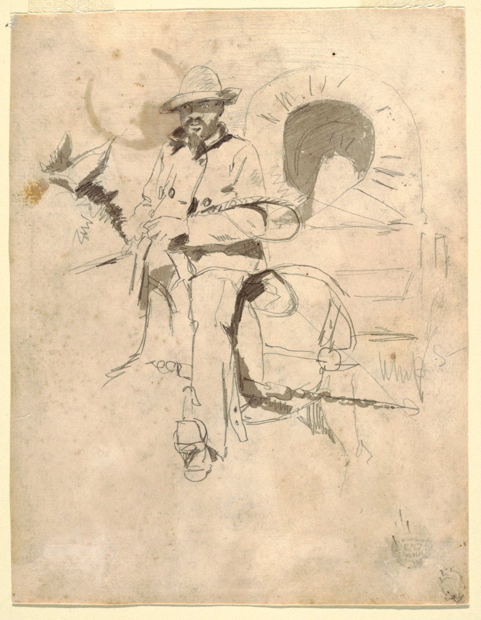 Tekening, Studie van een Afro-Amerikaanse ploegleider, ca. 1864 door Winslow Homer
