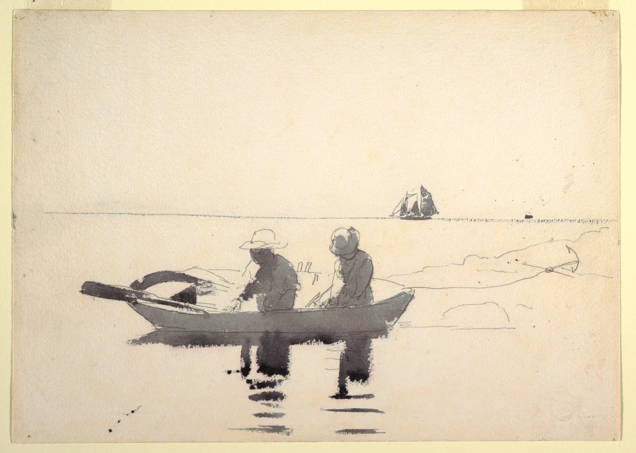 Tekening, Twee figuren in een roeiboot, 1880 door Winslow Homer